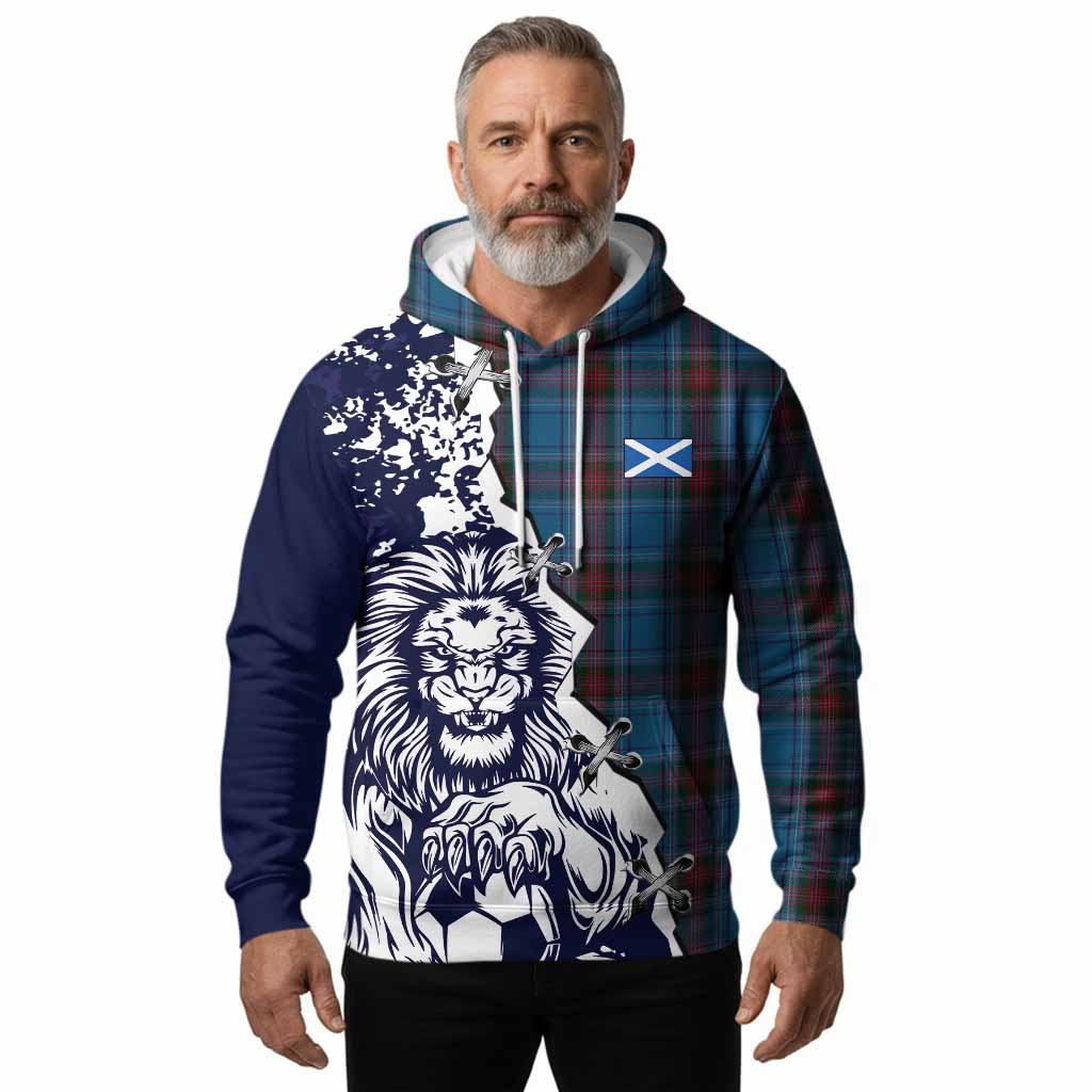 Louth County Ireland Tartan Scottish Hoodie Angry Lion With Soccer Ball Style