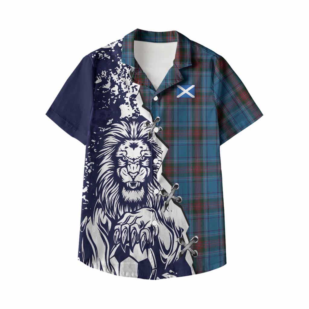 Louth County Ireland Tartan Scottish Kid Hawaiian Shirt Angry Lion With Soccer Ball Style