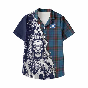 Louth County Ireland Tartan Scottish Kid Hawaiian Shirt Angry Lion With Soccer Ball Style