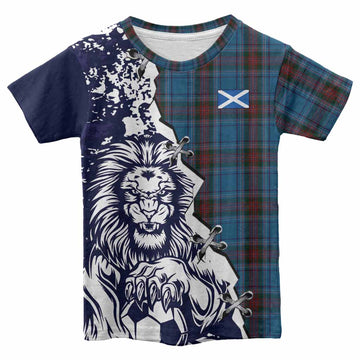 Louth County Ireland Tartan Scottish Kid T-shirt Angry Lion With Soccer Ball Style