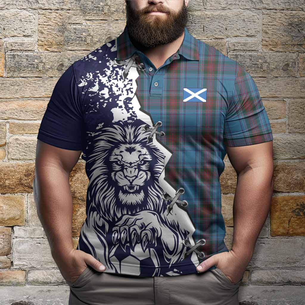 Louth County Ireland Tartan Scottish Polo Shirt Angry Lion With Soccer Ball Style