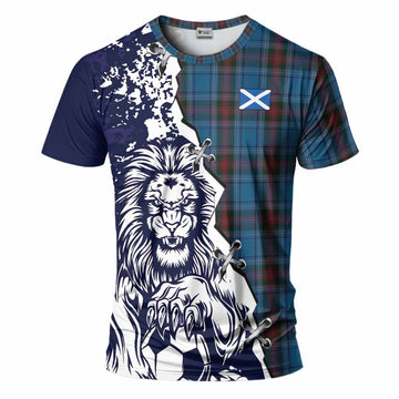 Louth County Ireland Tartan Scottish T-Shirt Angry Lion With Soccer Ball Style