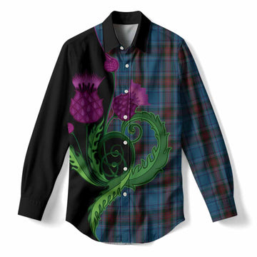 Louth County Ireland Tartan Women Casual Shirt Traditional Scottish Thistle