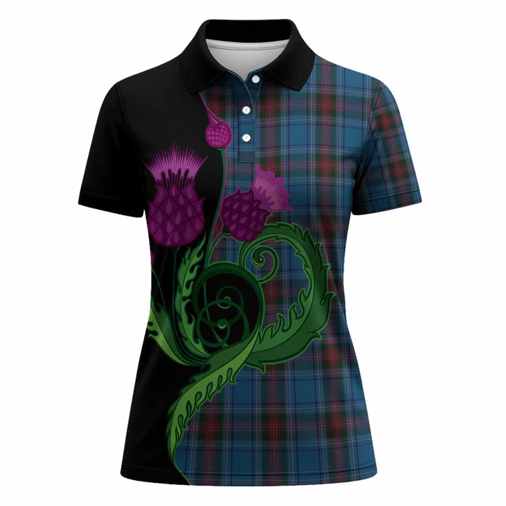 Louth County Ireland Tartan Women Polo Shirt Traditional Scottish Thistle