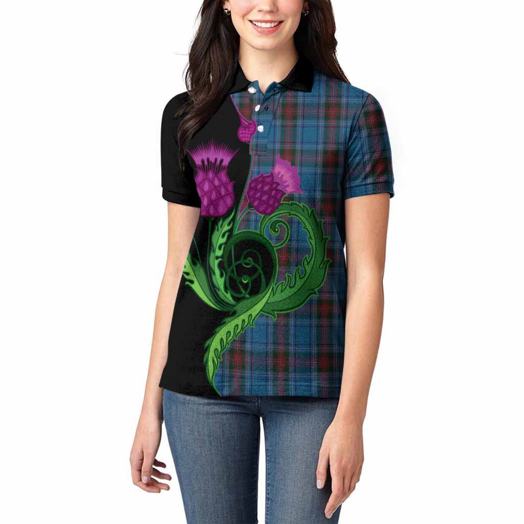 Louth County Ireland Tartan Women Polo Shirt Traditional Scottish Thistle
