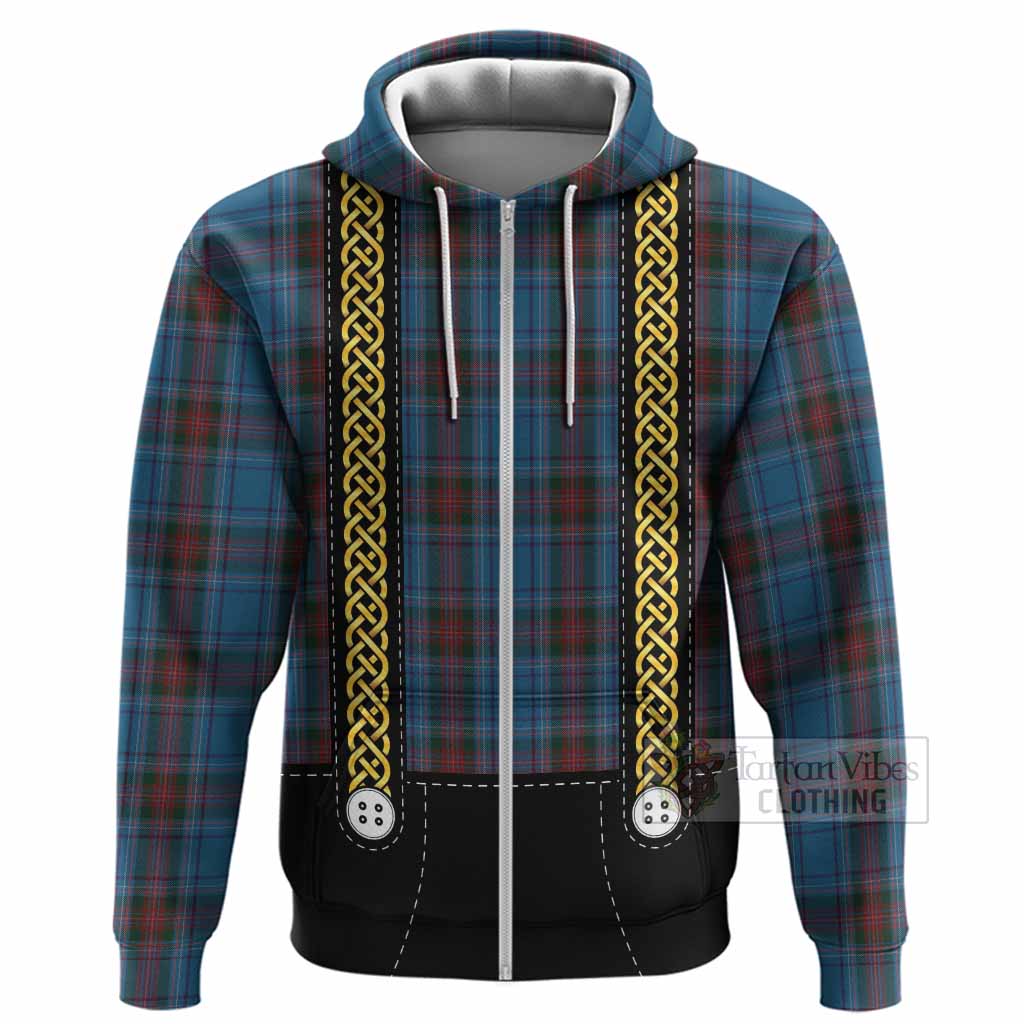 Louth Tartan Lederhosen Costume Hoodie Scotland Celtic Knot Motif