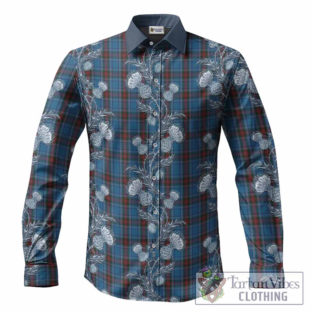 Louth Tartan Long Sleeve Button Shirts Seamless Scottish Thistle Flowers