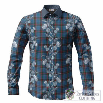 Louth Tartan Long Sleeve Button Shirts Seamless Scottish Thistle Flowers