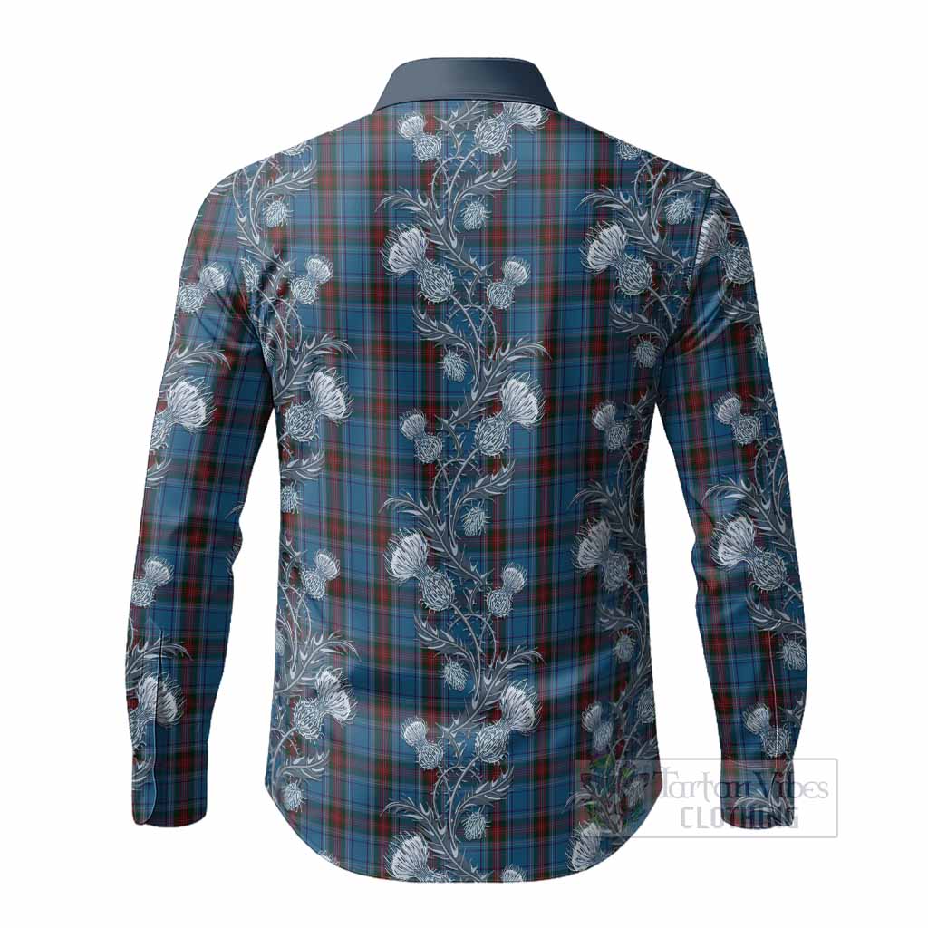 Louth Tartan Long Sleeve Button Shirts Seamless Scottish Thistle Flowers