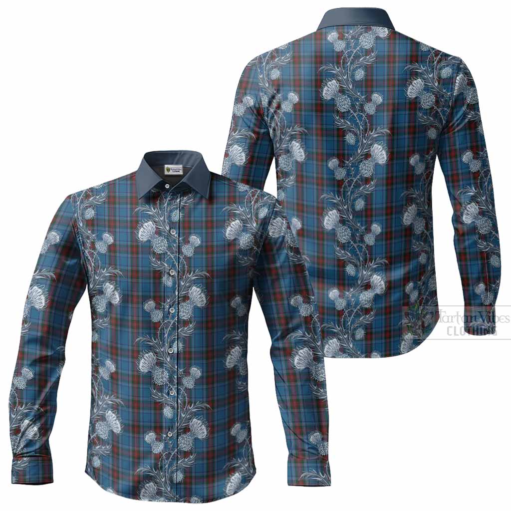 Louth Tartan Long Sleeve Button Shirts Seamless Scottish Thistle Flowers