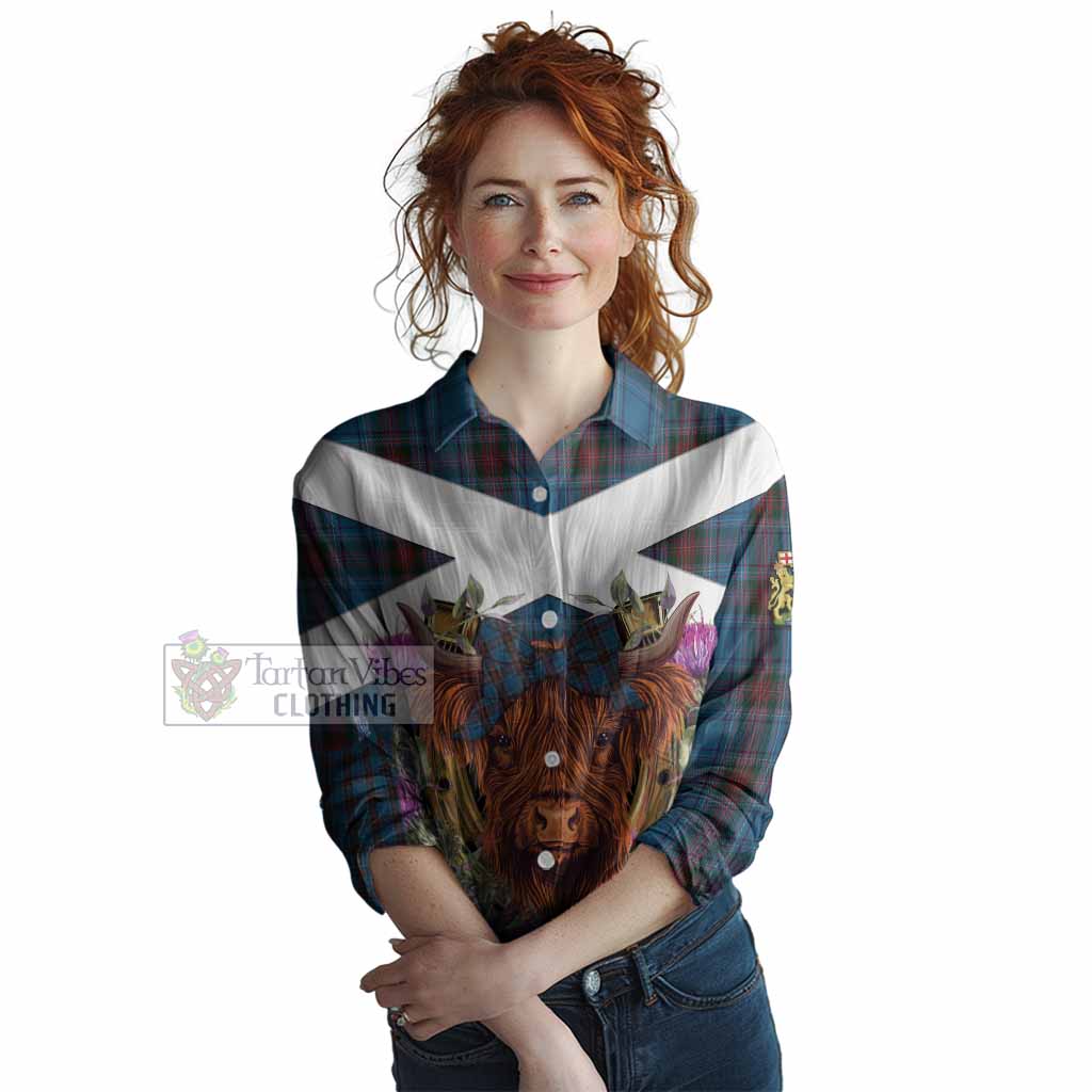 Louth Tartan Women Casual Shirt Scottish Thistle Heilan Coo
