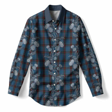 Louth Tartan Women Casual Shirt Seamless Scottish Thistle Flowers