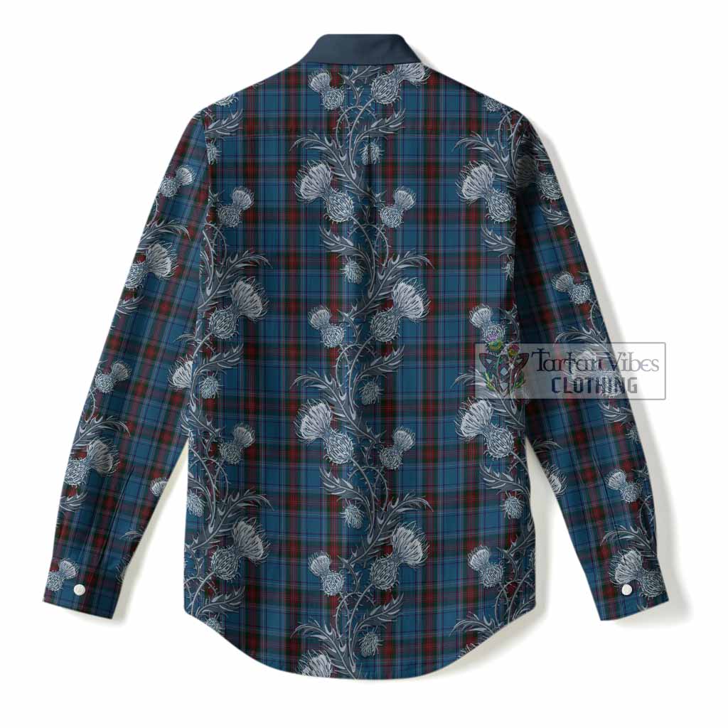 Louth Tartan Women Casual Shirt Seamless Scottish Thistle Flowers