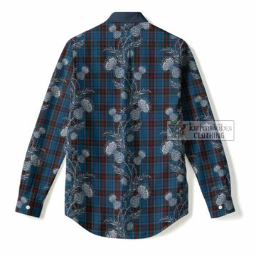 Louth Tartan Women Casual Shirt Seamless Scottish Thistle Flowers