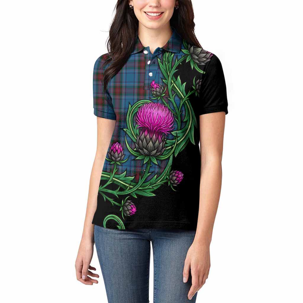 Louth Tartan Women Polo Shirt Resilient Scottish Thistle
