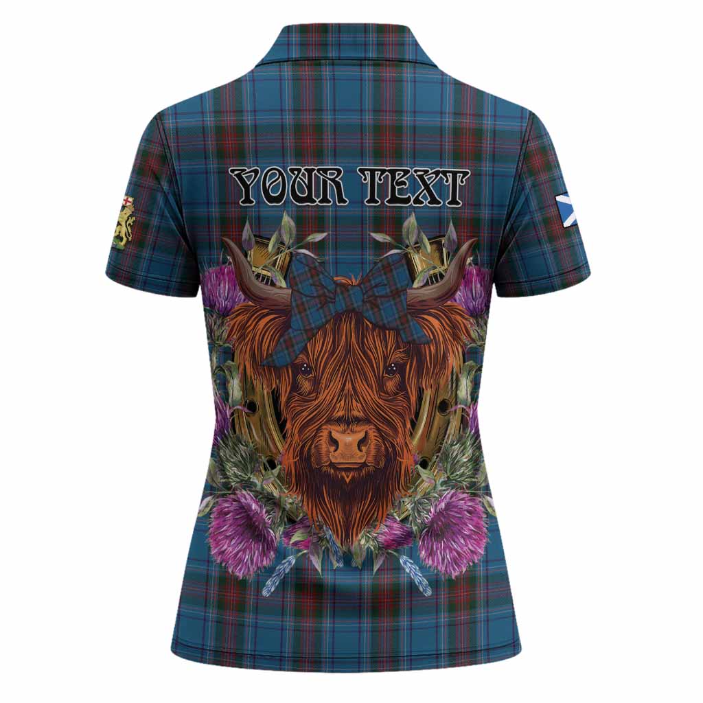 Louth Tartan Women Polo Shirt Scottish Thistle Heilan Coo