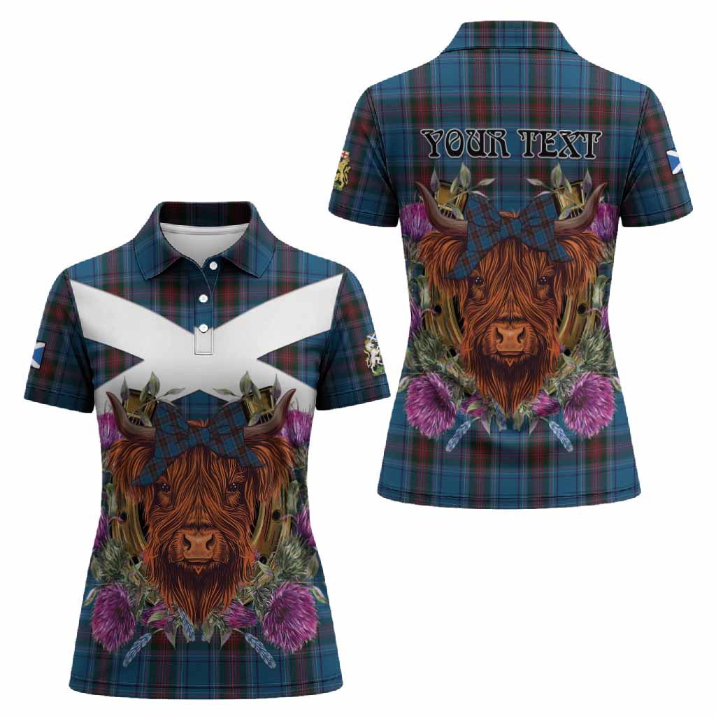 Louth Tartan Women Polo Shirt Scottish Thistle Heilan Coo