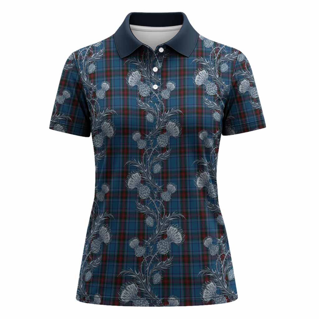 Louth Tartan Women Polo Shirt Seamless Scottish Thistle Flowers