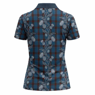 Louth Tartan Women Polo Shirt Seamless Scottish Thistle Flowers