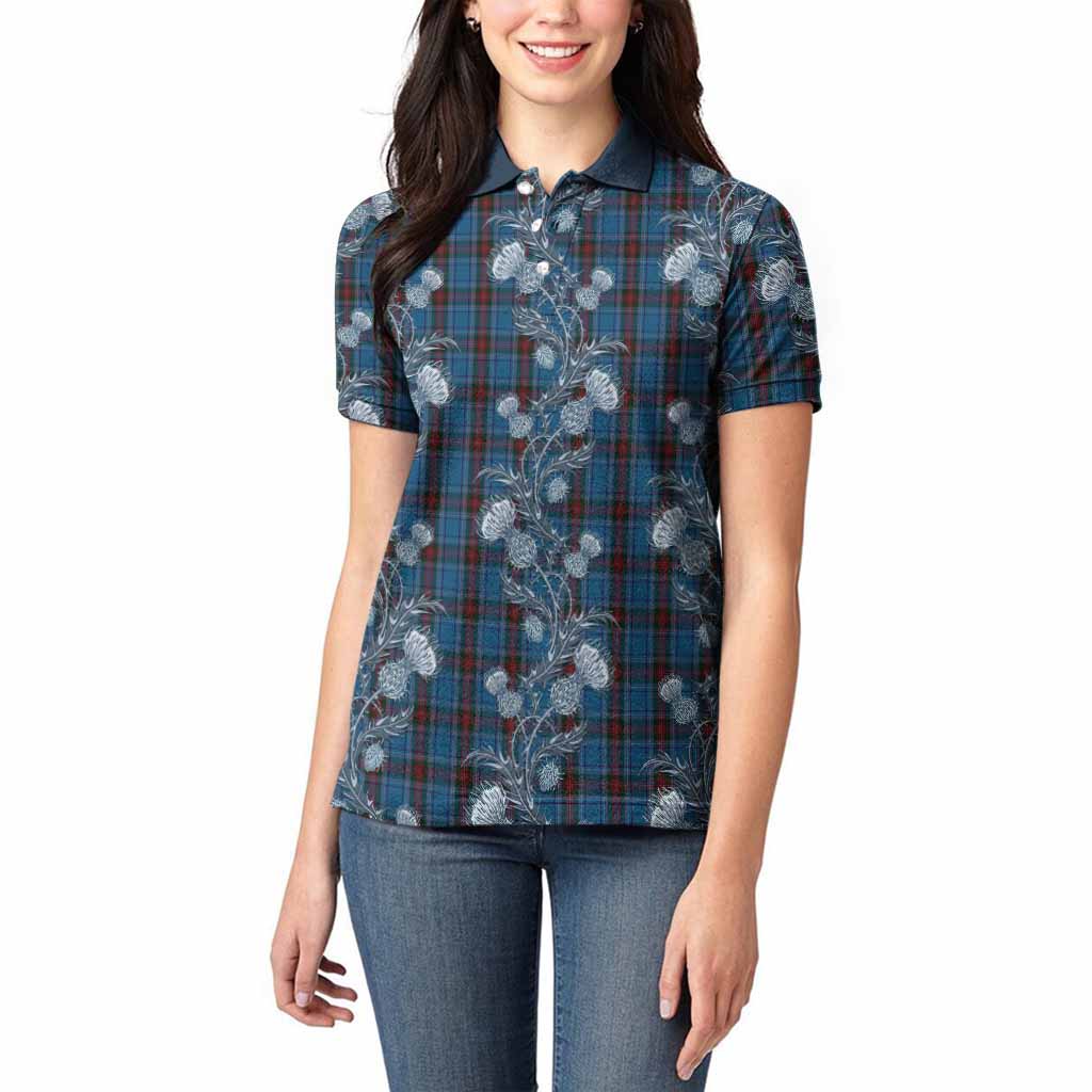 Louth Tartan Women Polo Shirt Seamless Scottish Thistle Flowers