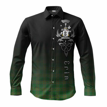 Tartan Vibes Clothing Lovett Irish Clan Long Sleeve Button Shirt with Coat of Arms Erin Go Bragh Celtic Inspired
