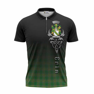 Tartan Vibes Clothing Low Irish Clan Zipper Polo Shirt with Coat of Arms Erin Go Bragh Celtic Inspired