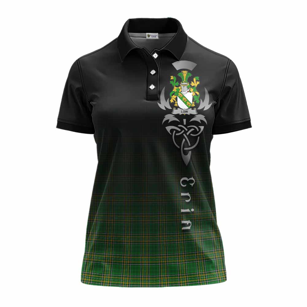 Tartan Vibes Clothing Low Irish Clan Women's Polo Shirt with Coat of Arms Erin Go Bragh Celtic Inspired