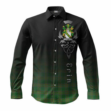 Tartan Vibes Clothing Low Irish Clan Long Sleeve Button Shirt with Coat of Arms Erin Go Bragh Celtic Inspired