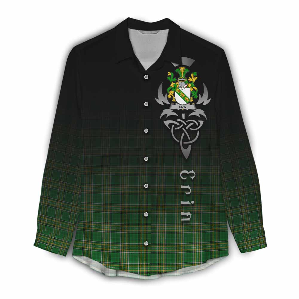 Tartan Vibes Clothing Low Irish Clan Women's Casual Shirt with Coat of Arms Erin Go Bragh Celtic Inspired