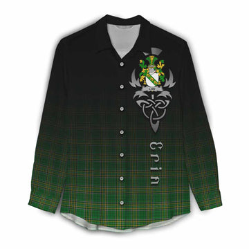 Tartan Vibes Clothing Low Irish Clan Women's Casual Shirt with Coat of Arms Erin Go Bragh Celtic Inspired