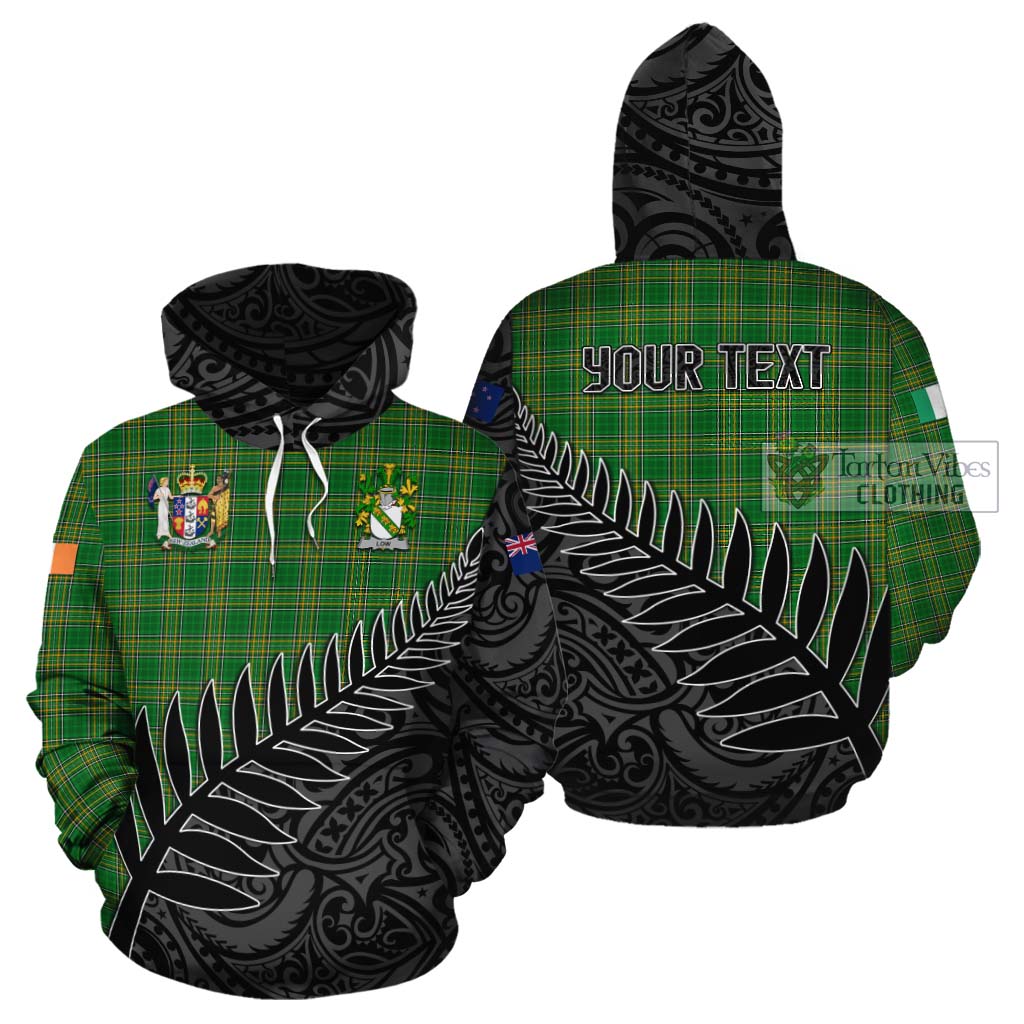 Tartan Vibes Clothing Low Irish Clan Tartan Cotton Hoodie with Coat of Arms New Zealand Silver Fern Half Style