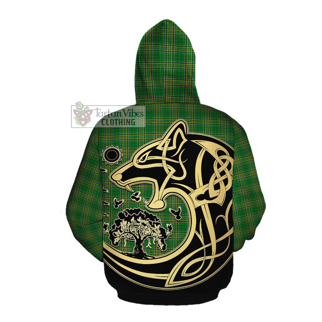 Tartan Vibes Clothing Lowe Irish Tartan Cotton Hoodie with Coat of Arms Celtic Wolf Style