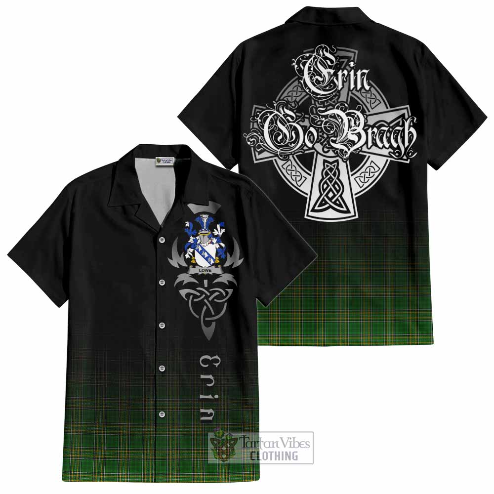 Tartan Vibes Clothing Lowe Irish Clan Short Sleeve Button Shirt with Coat of Arms Erin Go Bragh Celtic Inspired