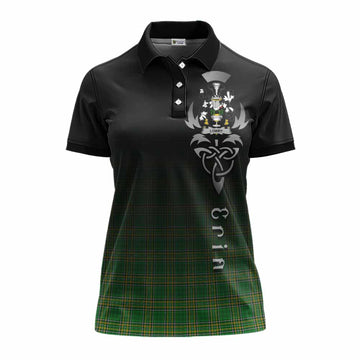 Tartan Vibes Clothing Lowry Irish Clan Women's Polo Shirt with Coat of Arms Erin Go Bragh Celtic Inspired