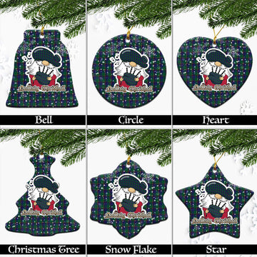Lowry Tartan Christmas Ceramic Ornaments with Scottish Gnome Playing Bagpipes Ceramic - Tartan Vibes Clothing