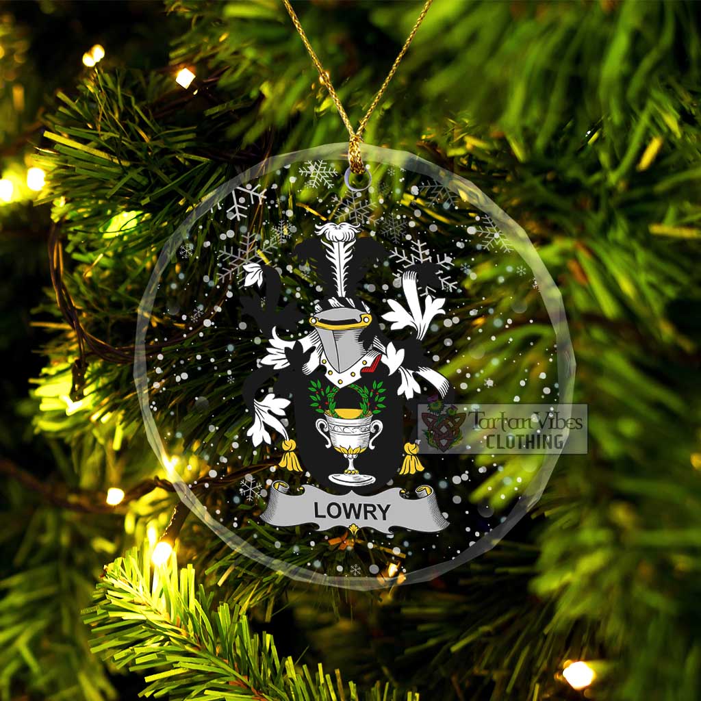 Lowry Irish Clan Christmas Glass Ornament with Coat of Arms Transparent Glass Circle - 2D-tartanvibesclothing