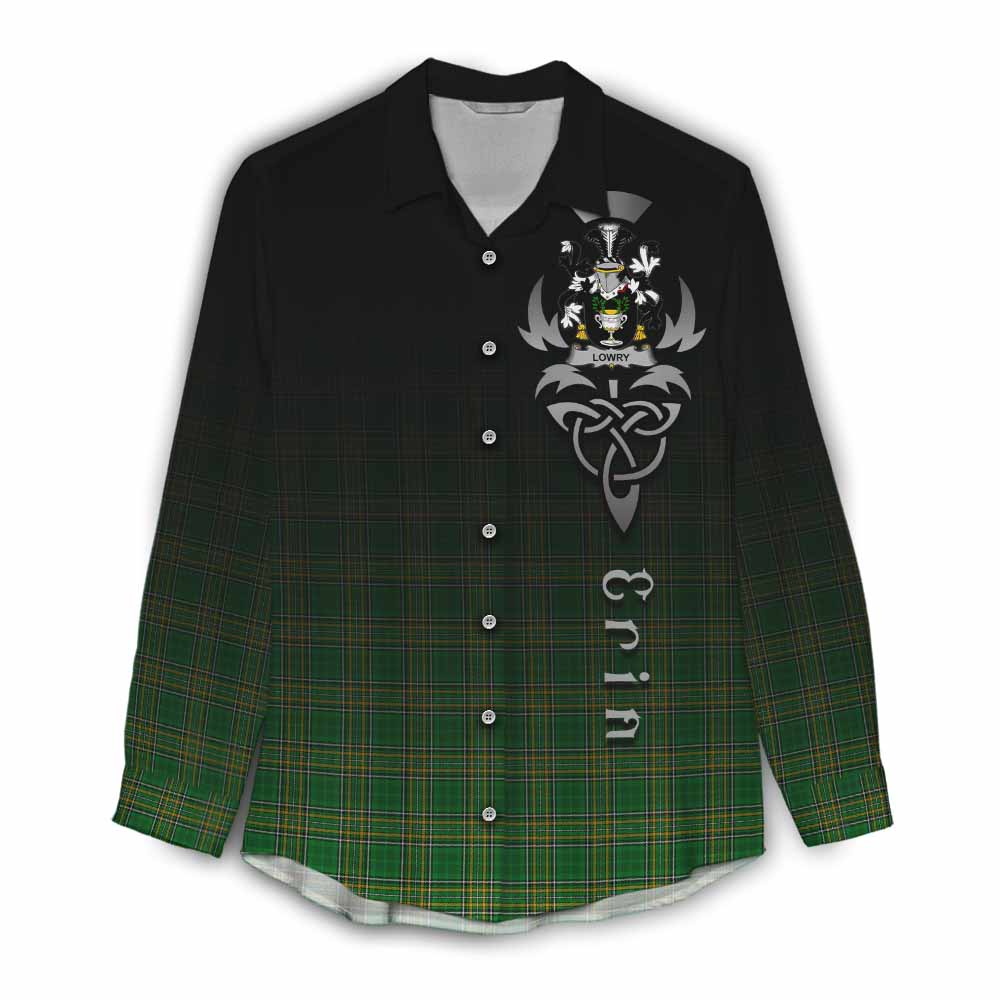 Tartan Vibes Clothing Lowry Irish Clan Women's Casual Shirt with Coat of Arms Erin Go Bragh Celtic Inspired