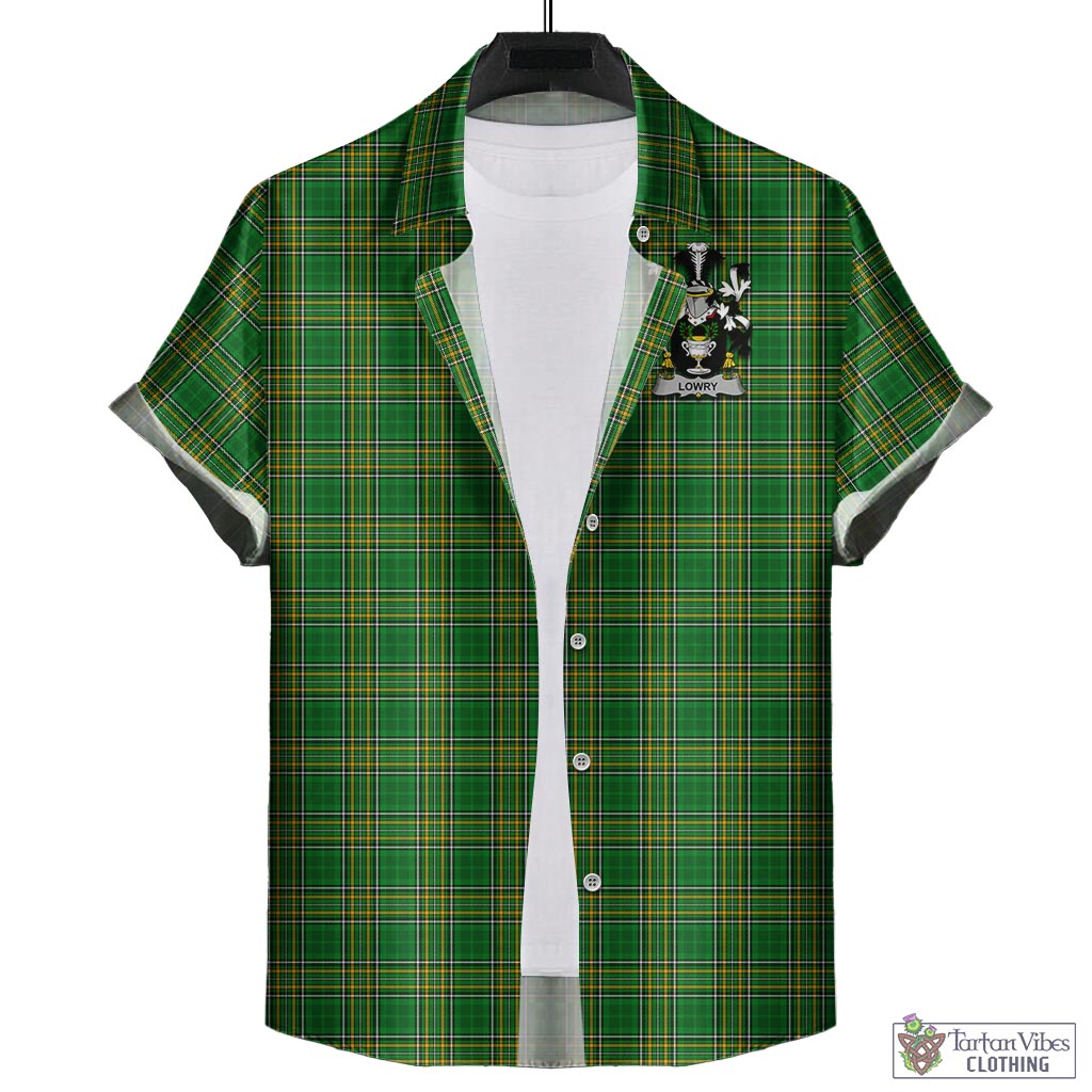 Tartan Vibes Clothing Lowry Ireland Clan Tartan Short Sleeve Button Up with Coat of Arms