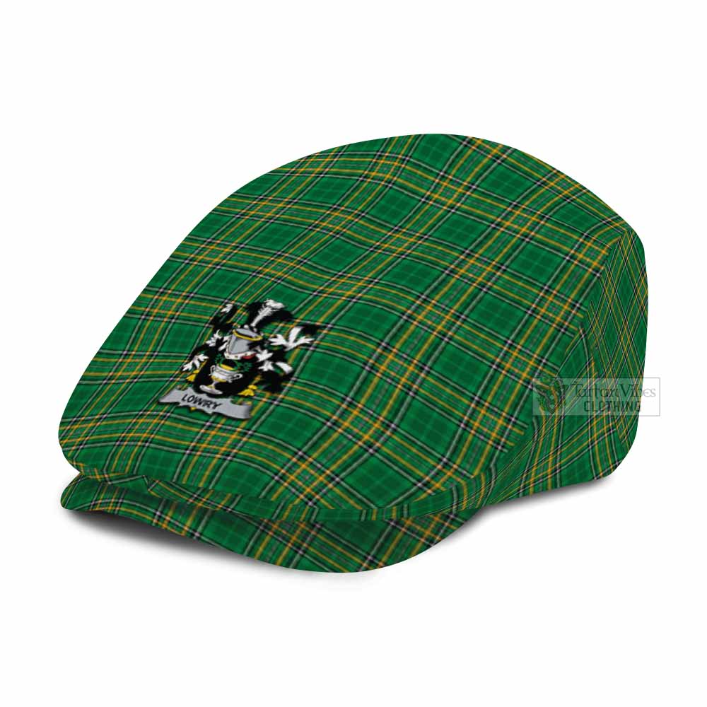 Lowry Irish Clan Tartan Jeff Cap, Tartan Flat Cap with Coat of Arm - Tartan Vibes Clothing