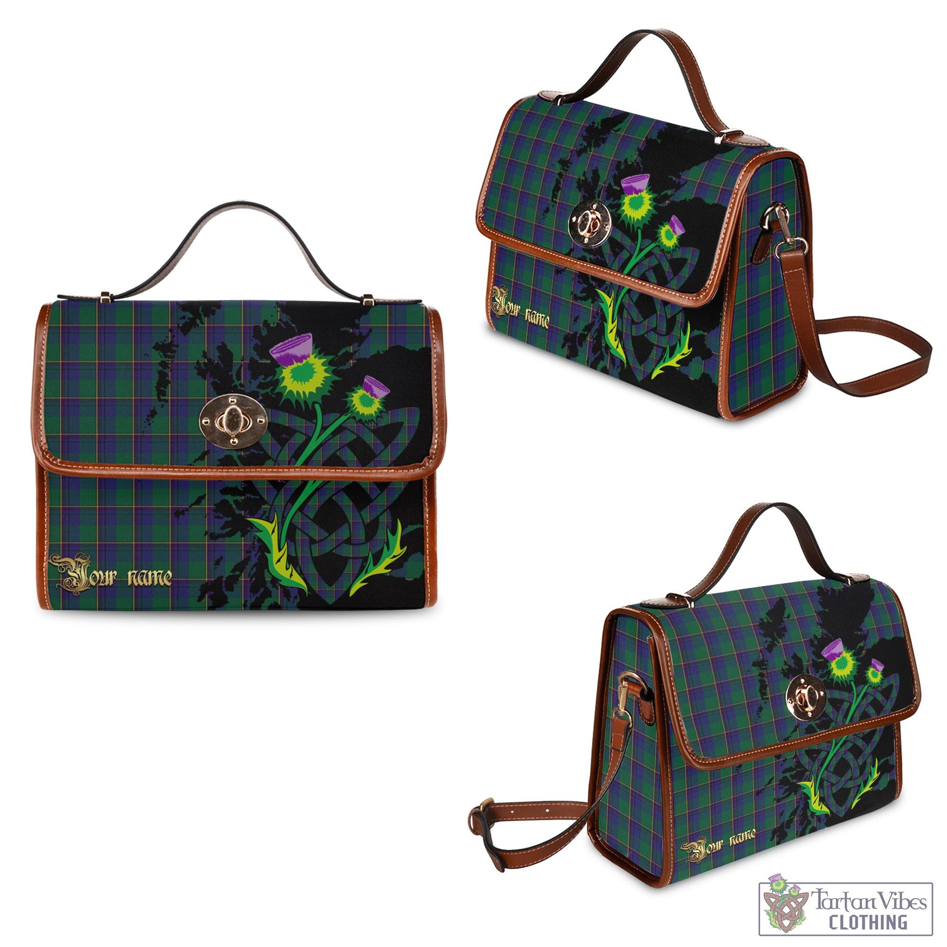 Tartan Vibes Clothing Lowry Tartan Waterproof Canvas Bag with Scotland Map and Thistle Celtic Accents