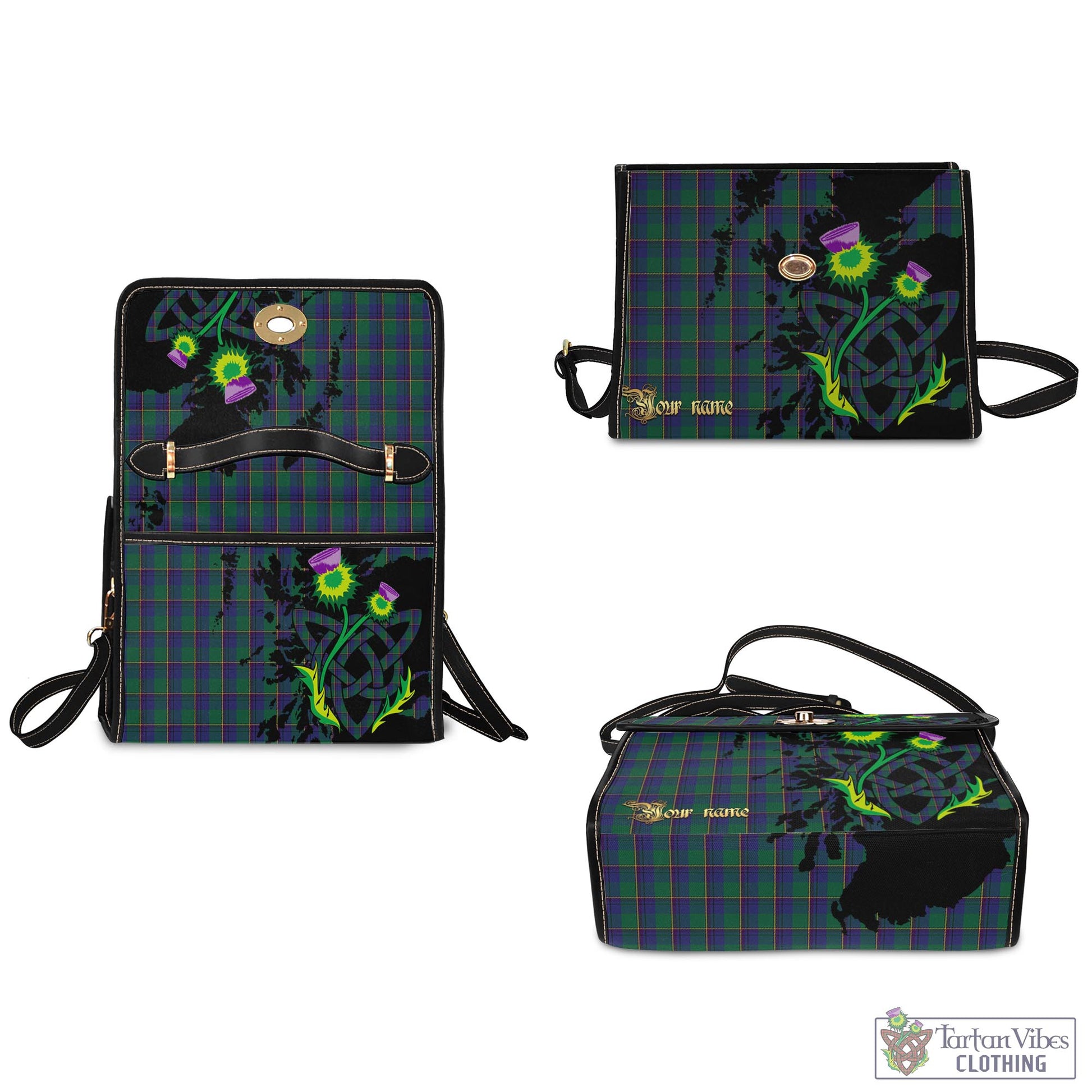 Tartan Vibes Clothing Lowry Tartan Waterproof Canvas Bag with Scotland Map and Thistle Celtic Accents