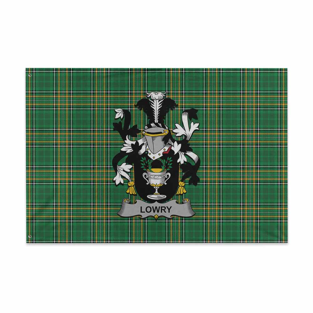 Tartan Vibes Clothing Lowry Irish Clan Tartan House Flag with Coat of Arms