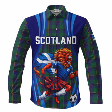 Lowry Scotland Football Tartan Long Sleeve Button Shirts Lion Mascot Go Scottish Men's Shirt S - Tartan Vibes Clothing