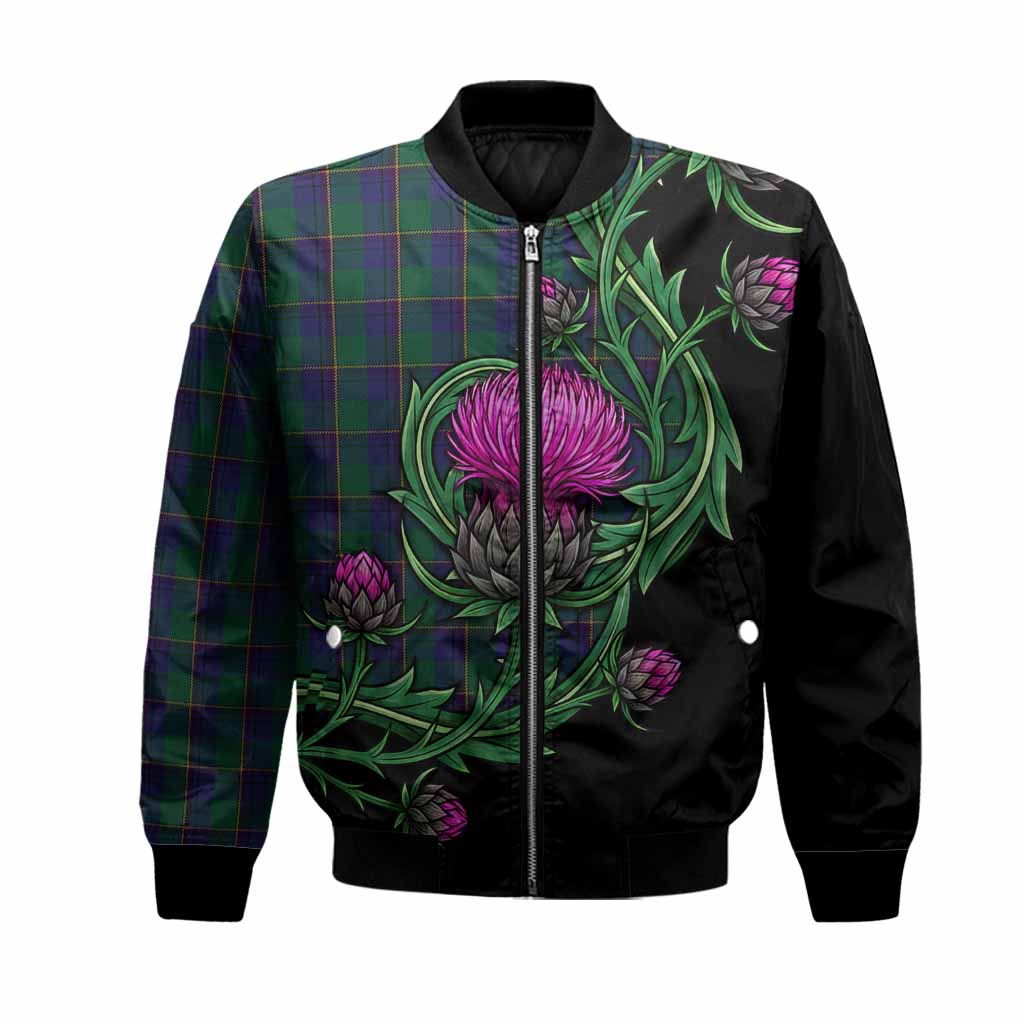 Lowry Tartan Bomber Jacket Resilient Scottish Thistle Unisex Black - Tartan Vibes Clothing