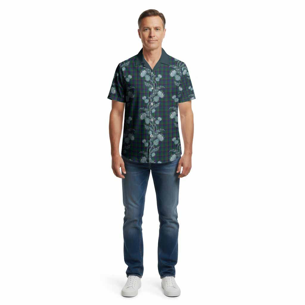 Lowry Tartan Cotton Hawaiian Shirt Seamless Scottish Thistle Flowers