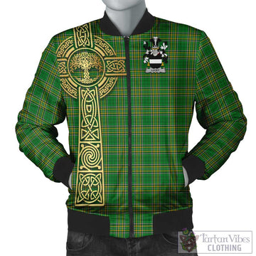 Tartan Vibes Clothing Lucey Irish Clan Tartan Bomber Jacket with Coat of Arms Celtic Tree of Life Style
