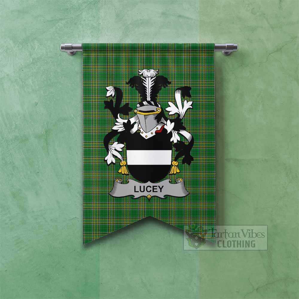 Tartan Vibes Clothing Lucey Irish Clan Tartan Gonfalon, Tartan Banner with Coat of Arms