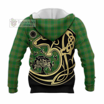 Tartan Vibes Clothing Lucey Irish Tartan Knitted Hoodie with Coat of Arms Celtic Wolf Style