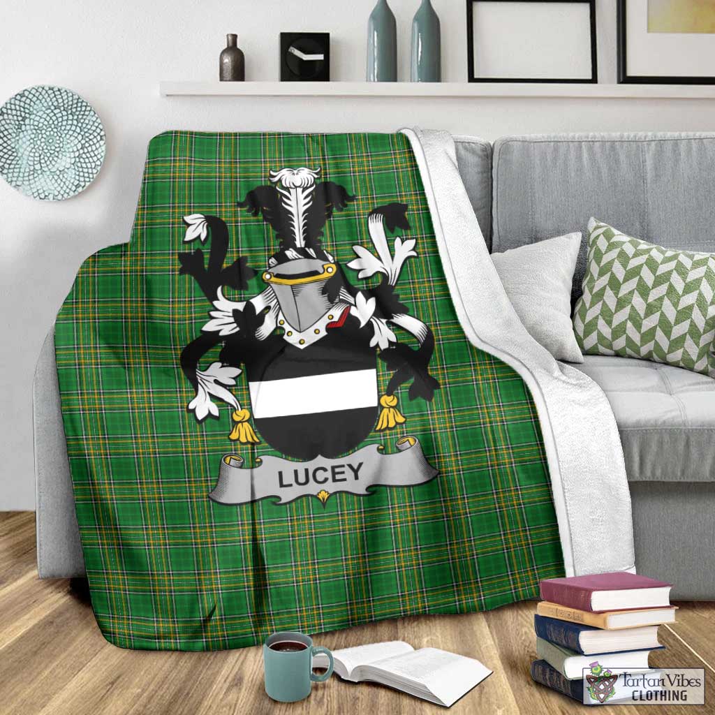 Tartan Vibes Clothing Lucey Irish Clan Tartan Blanket with Coat of Arms