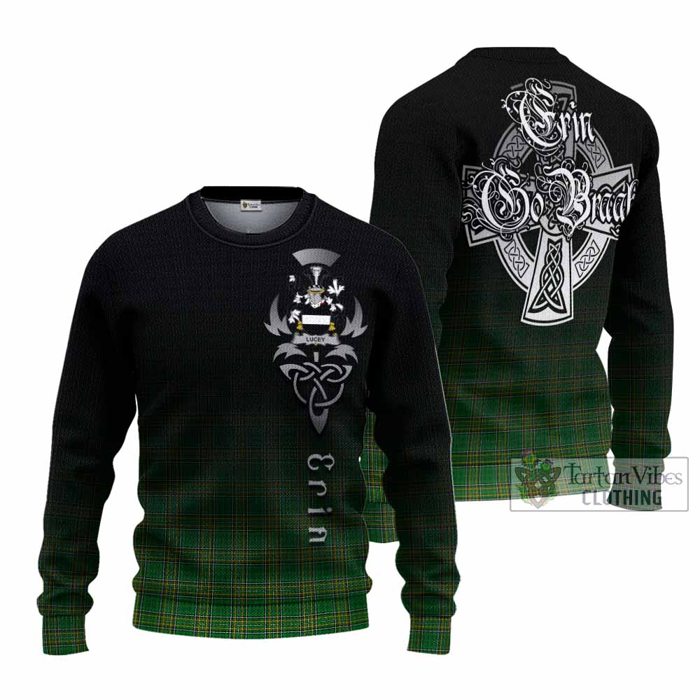 Tartan Vibes Clothing Lucey Irish Clan Knitted Sweater with Coat of Arms Erin Go Bragh Celtic Inspired